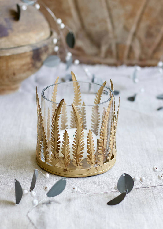 Handmade Gold Fern Tealight Holder