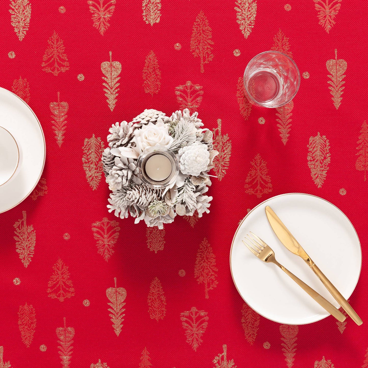 Cotton Jacquard Tablecloth - Champagne & Gold Trees