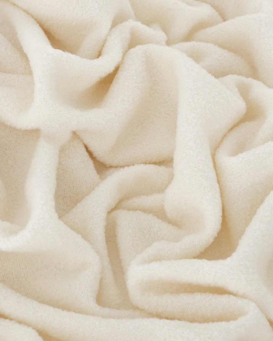 Wool Boucle Throw Blanket - Oyster White