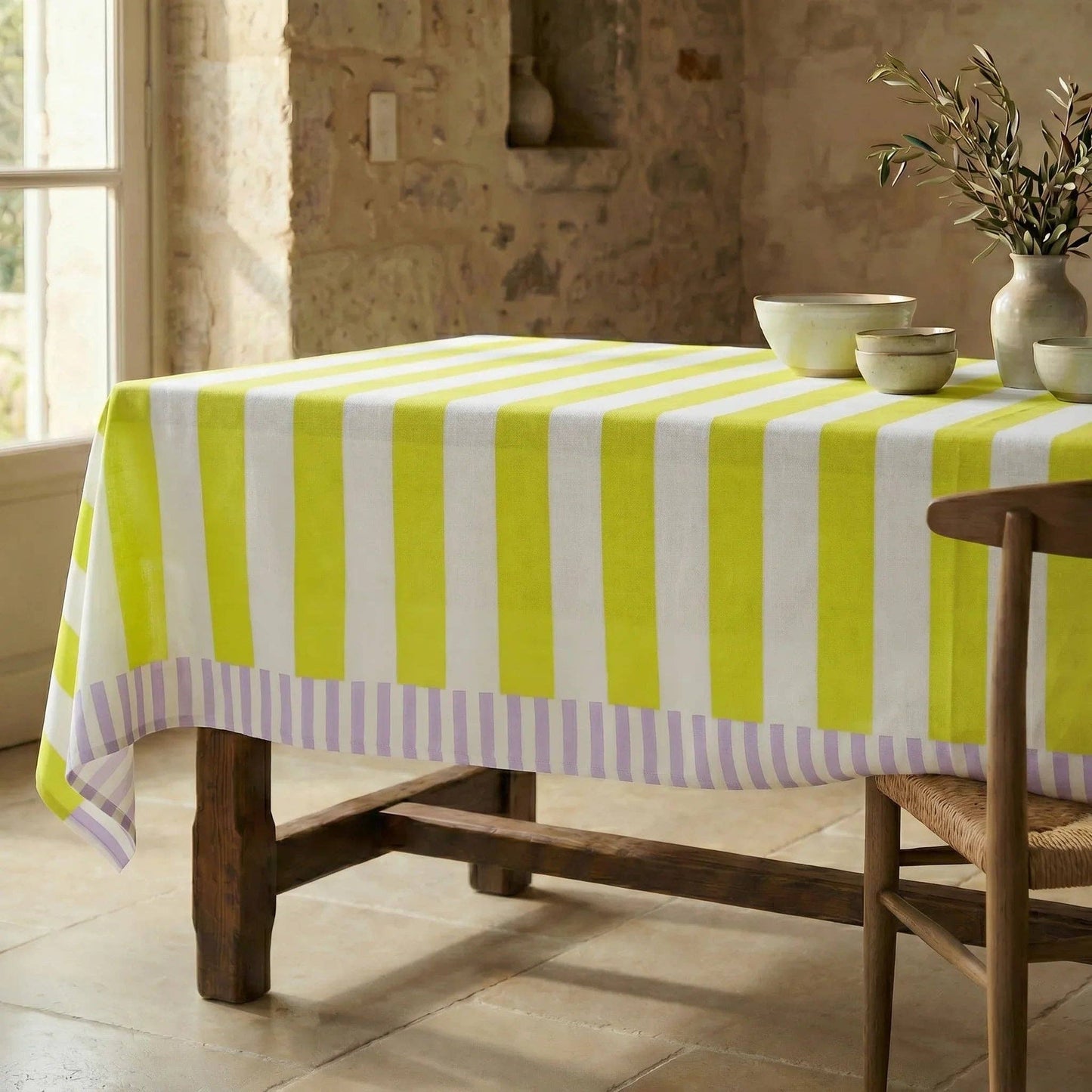 Capri Stripe Organic Cotton Stain Resistant Tablecloth