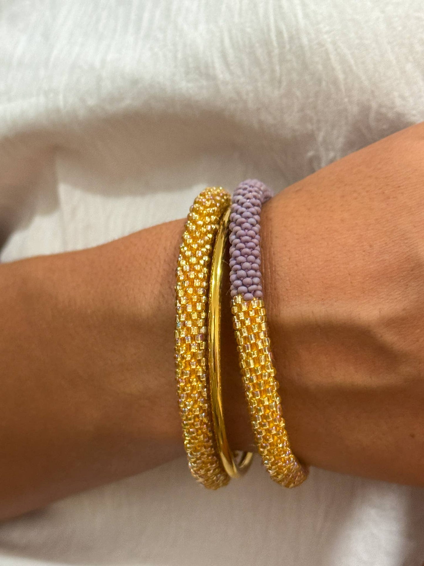 Nepalese Handmade Beaded Bracelet - Gold & Mauve