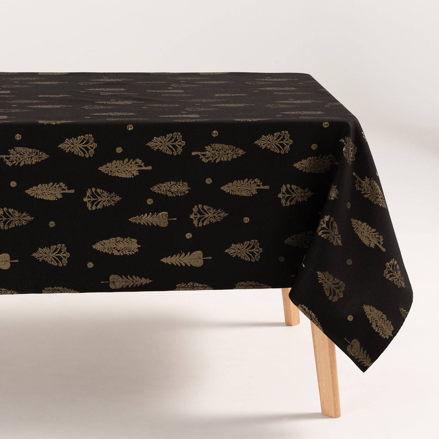Cotton Jacquard Tablecloth - Champagne & Gold Trees