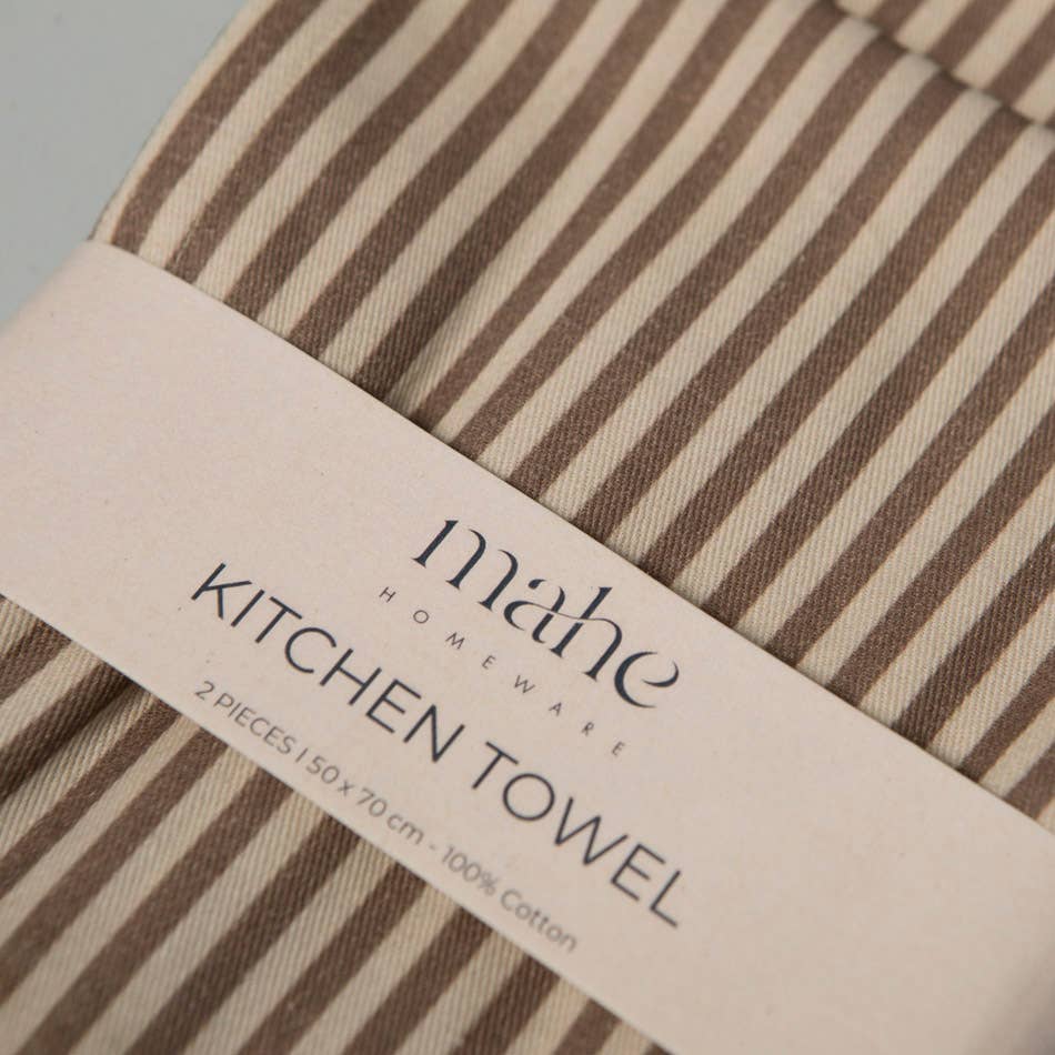 Brown Stripe Kitchen Towel Set 2