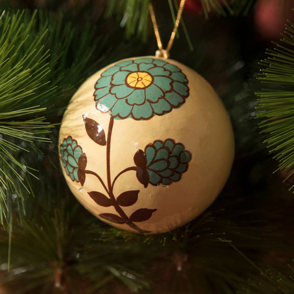Hand-Painted Papier-Mâché Baubles – Set of 4
