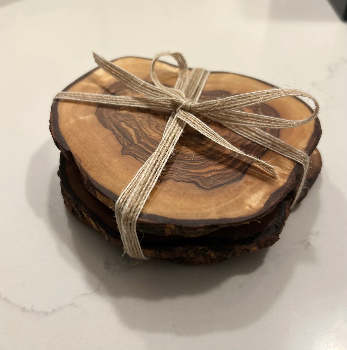Natural Cut Glass Olive Wood Coasters - set of 4