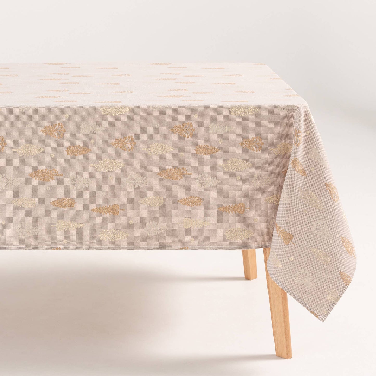 Cotton Jacquard Tablecloth - Champagne & Gold Trees
