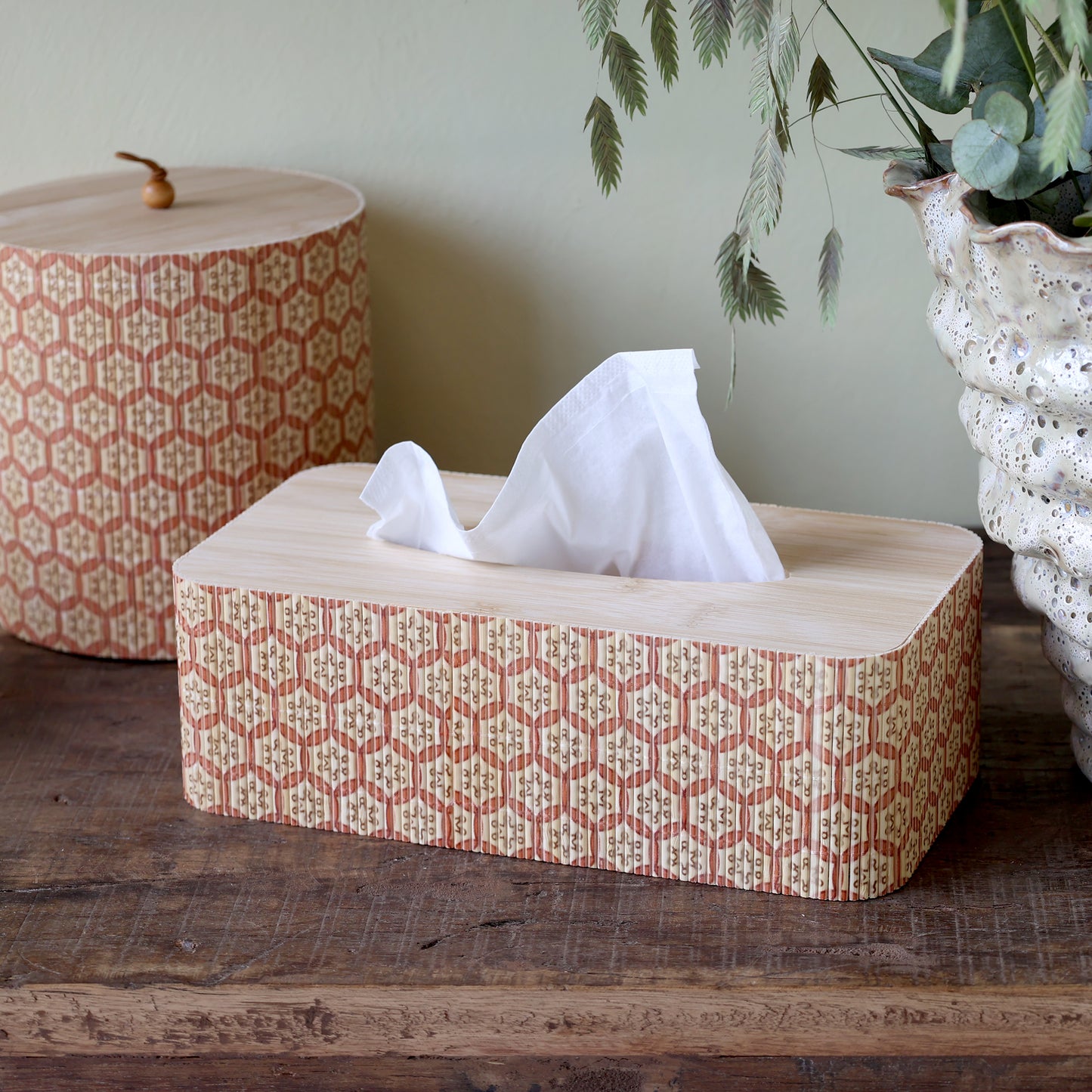 Bamboo Tissue Box in Soft Coral