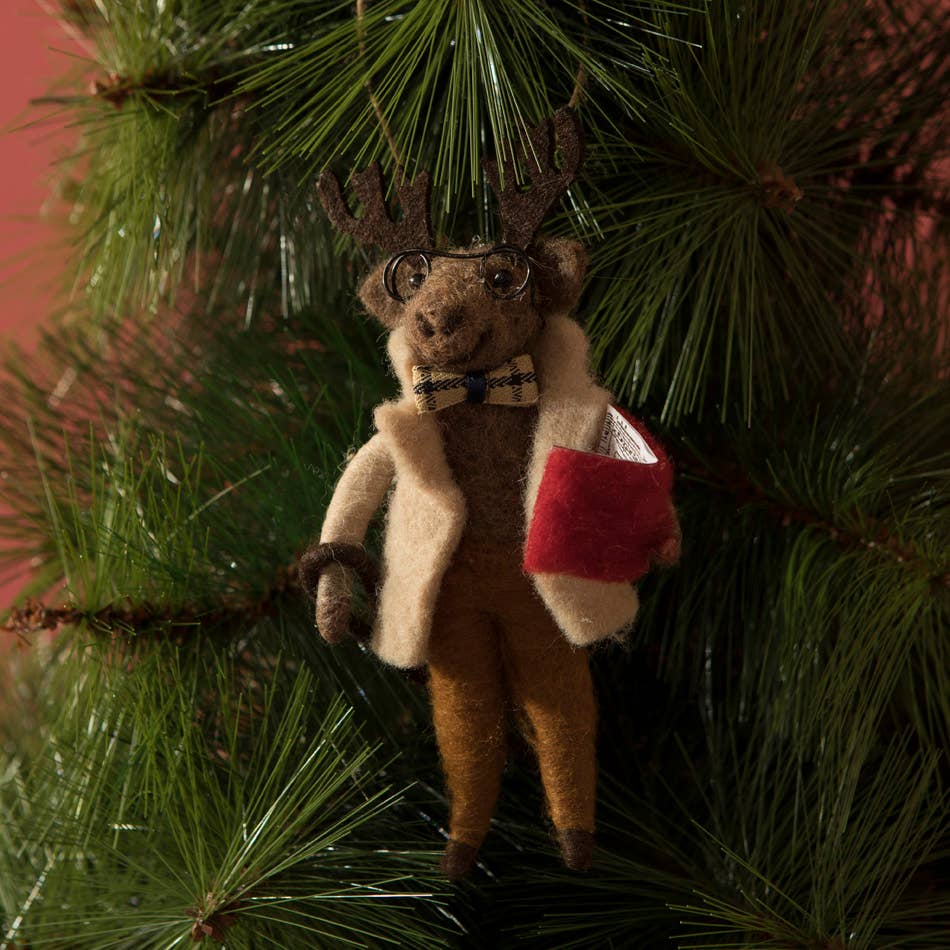 Felt Moose Ornament - Reader By The Tree