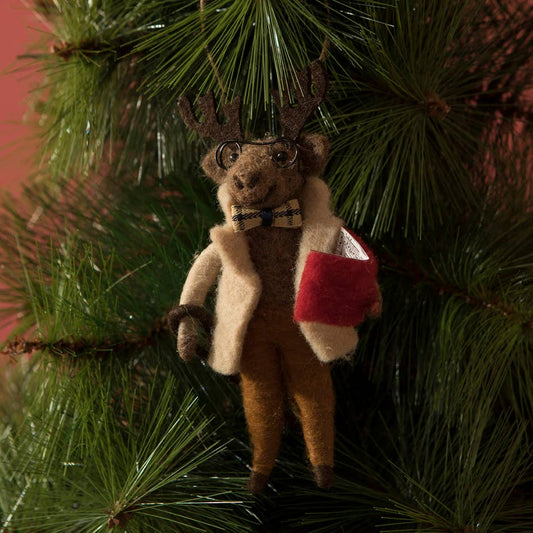 Felt Moose Ornament - Reader By The Tree