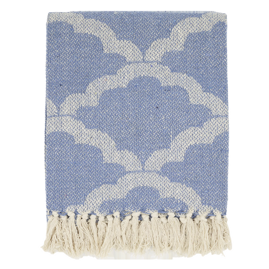 Cotton Throw in Sky Blue Trellis