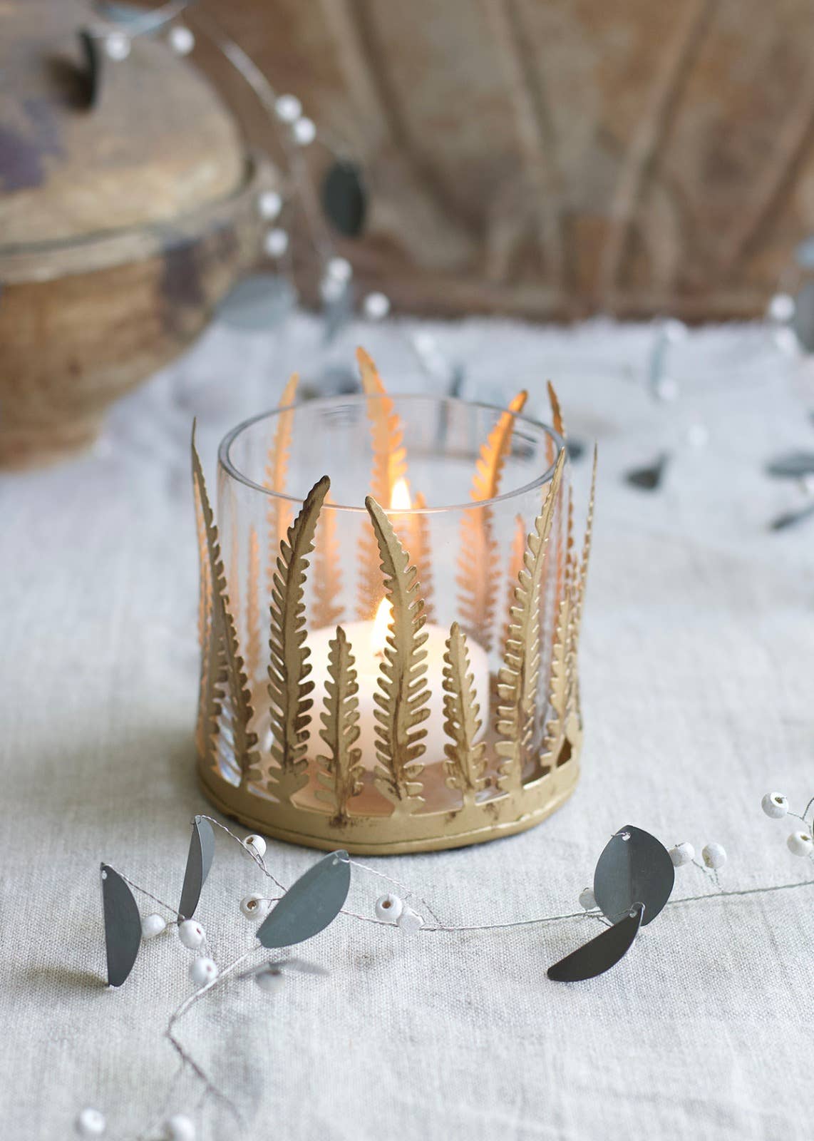 Handmade Gold Fern Tealight Holder
