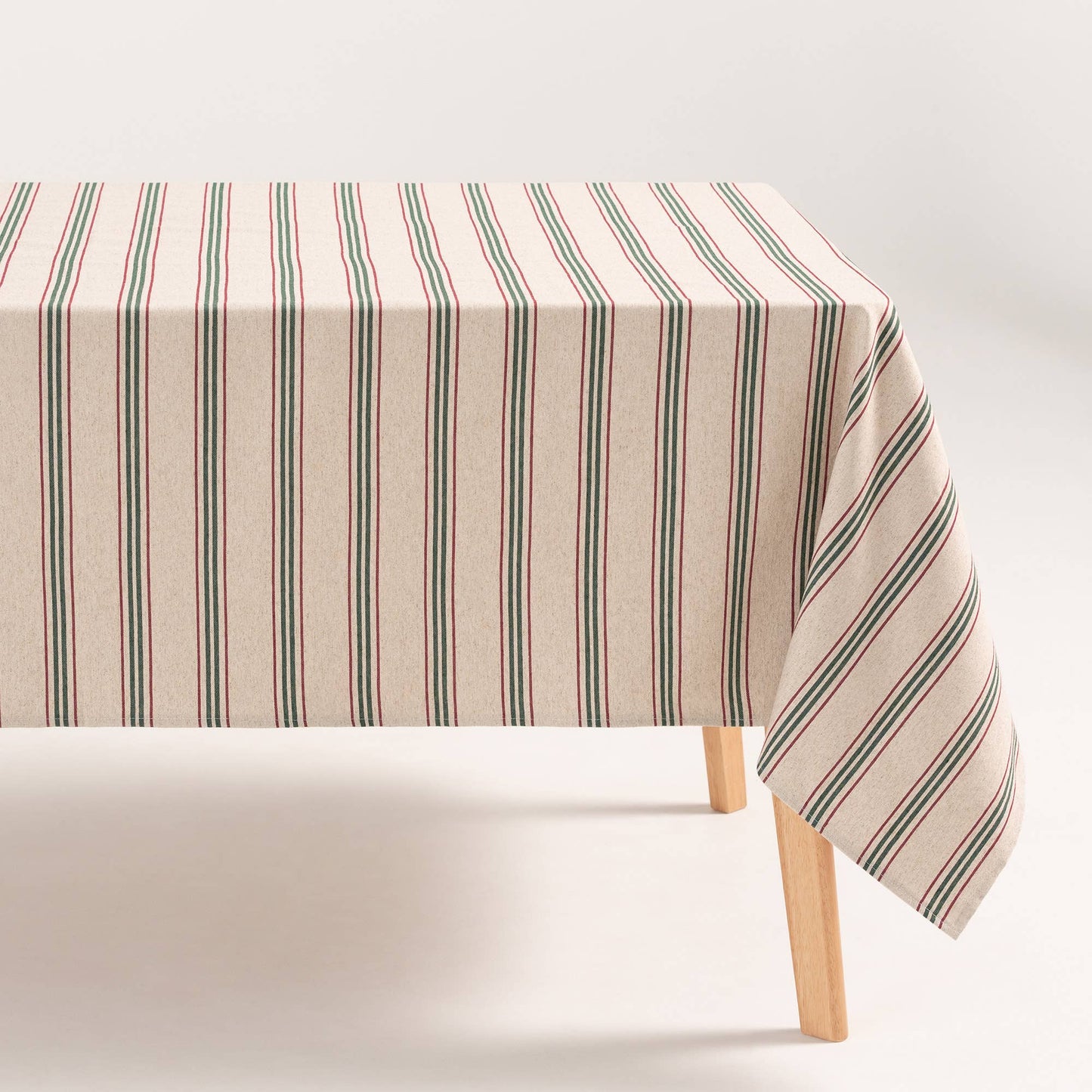Soft Linen Jacquard Tablecloth – Red & Green Ticking Stripe