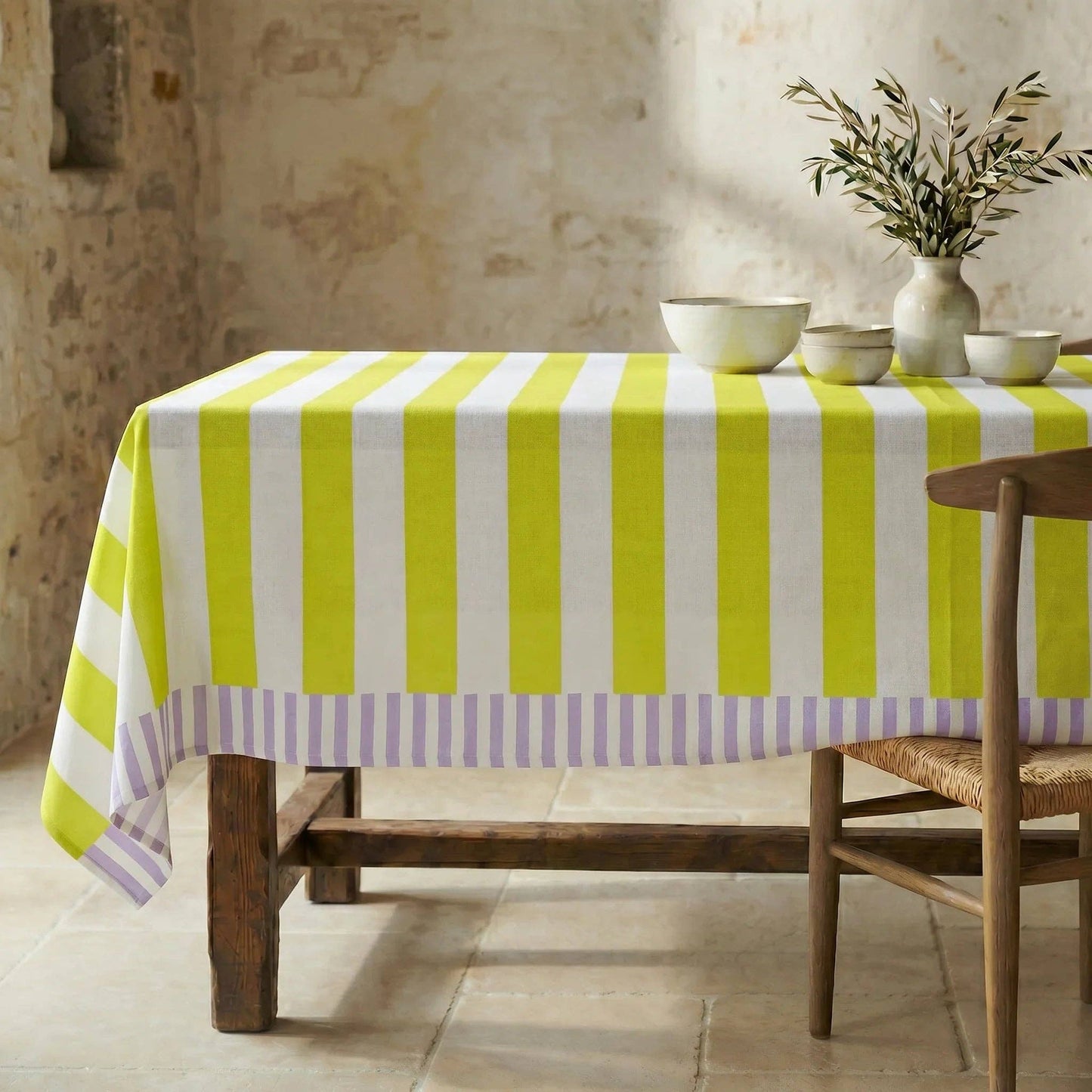 Capri Stripe Organic Cotton Stain Resistant Tablecloth