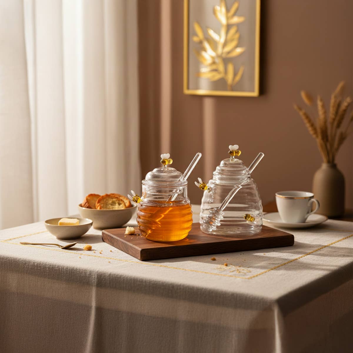 Glass Bee Honey Jar with Dipper – 500ml
