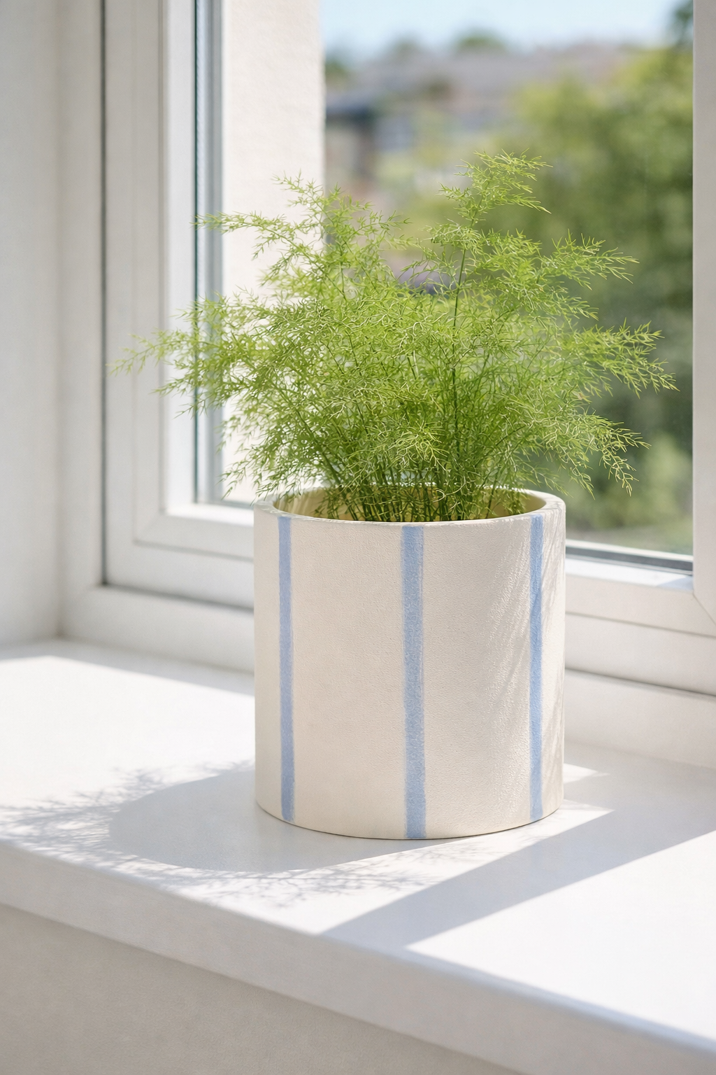 Blue Striped Ceramic Plant Pot
