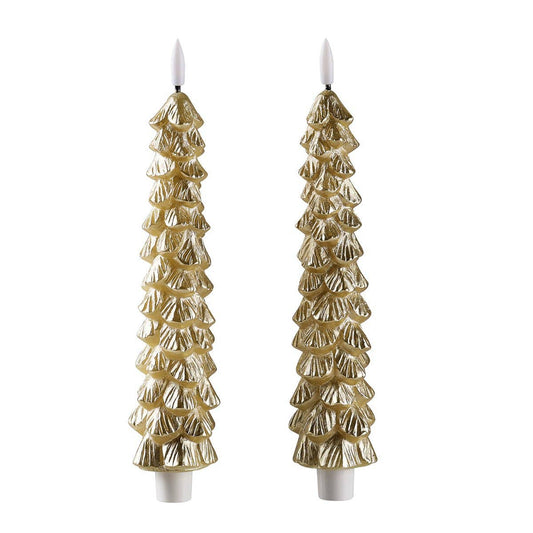 LED Christmas Tree Candle in Gold - Set of 2