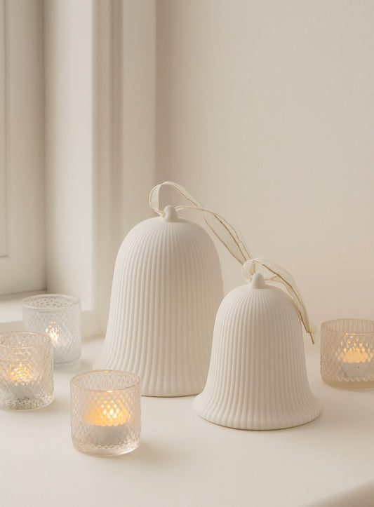 Matte Ceramic LED Bell Ornament - Two Sizes