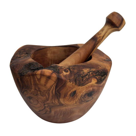 Rustic Handmade Mortar & Pestle - Olive Wood