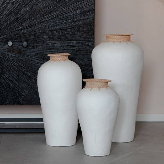 'Longa' Terracotta & Rattan Vase