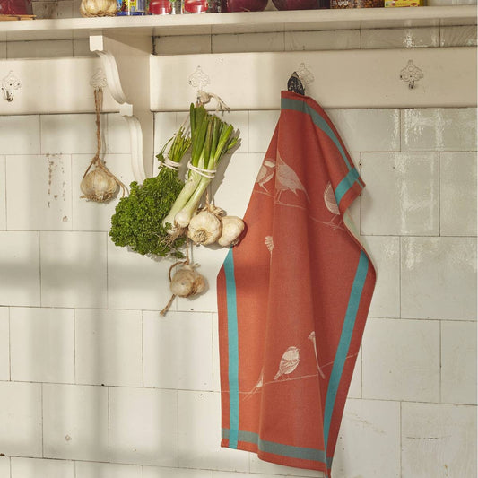 Tea towel - Birds on Burnt Orange