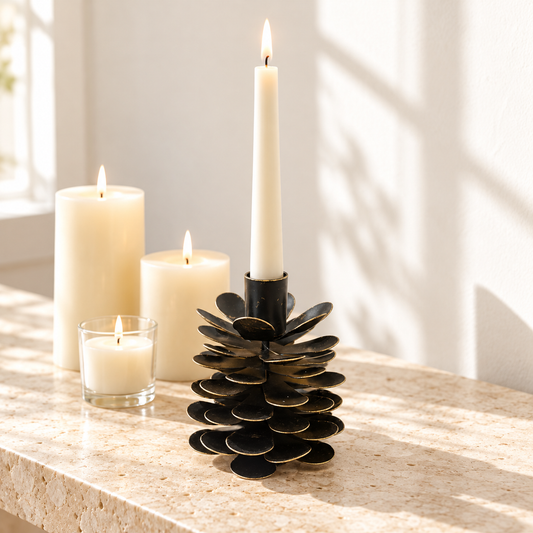 Blackened Metal Pinecone Taper Holder