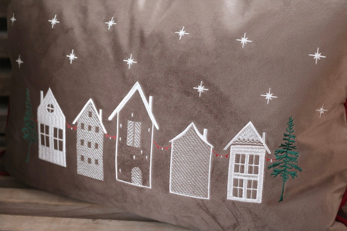 Christmas Village Velvet Cushion