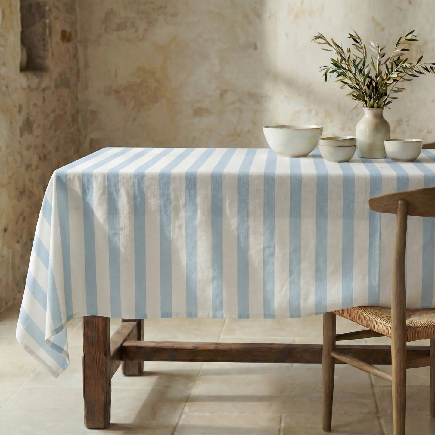 Amalfi Stripe Waterproof Organic Cotton Tablecloth – 250 x 155 cm
