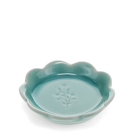 Scalloped ceramic trinket dish - Blue floral