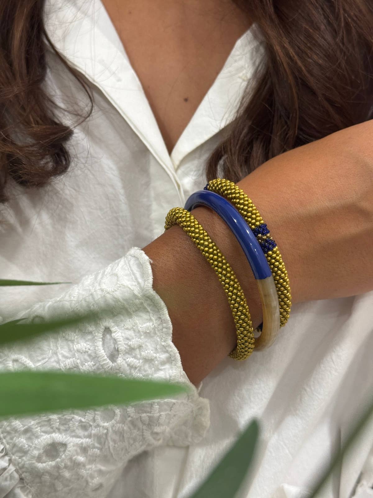 Nepalese Handmade Beaded Bracelet - Mustard & Deep Blue