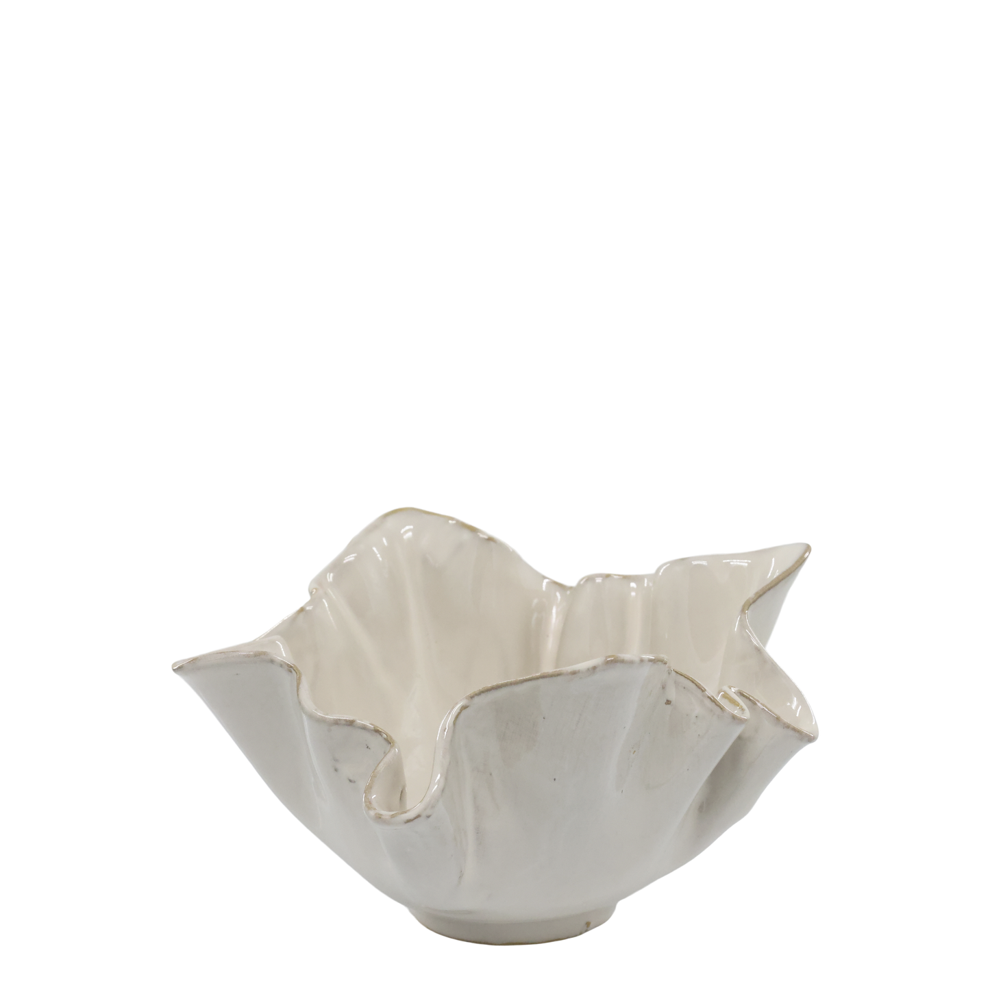 Antique Cream Ruffle Stoneware Bowl