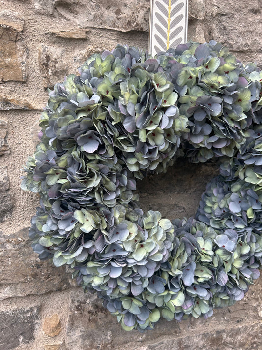 Silk Hydrangea Wreath in Blue Green