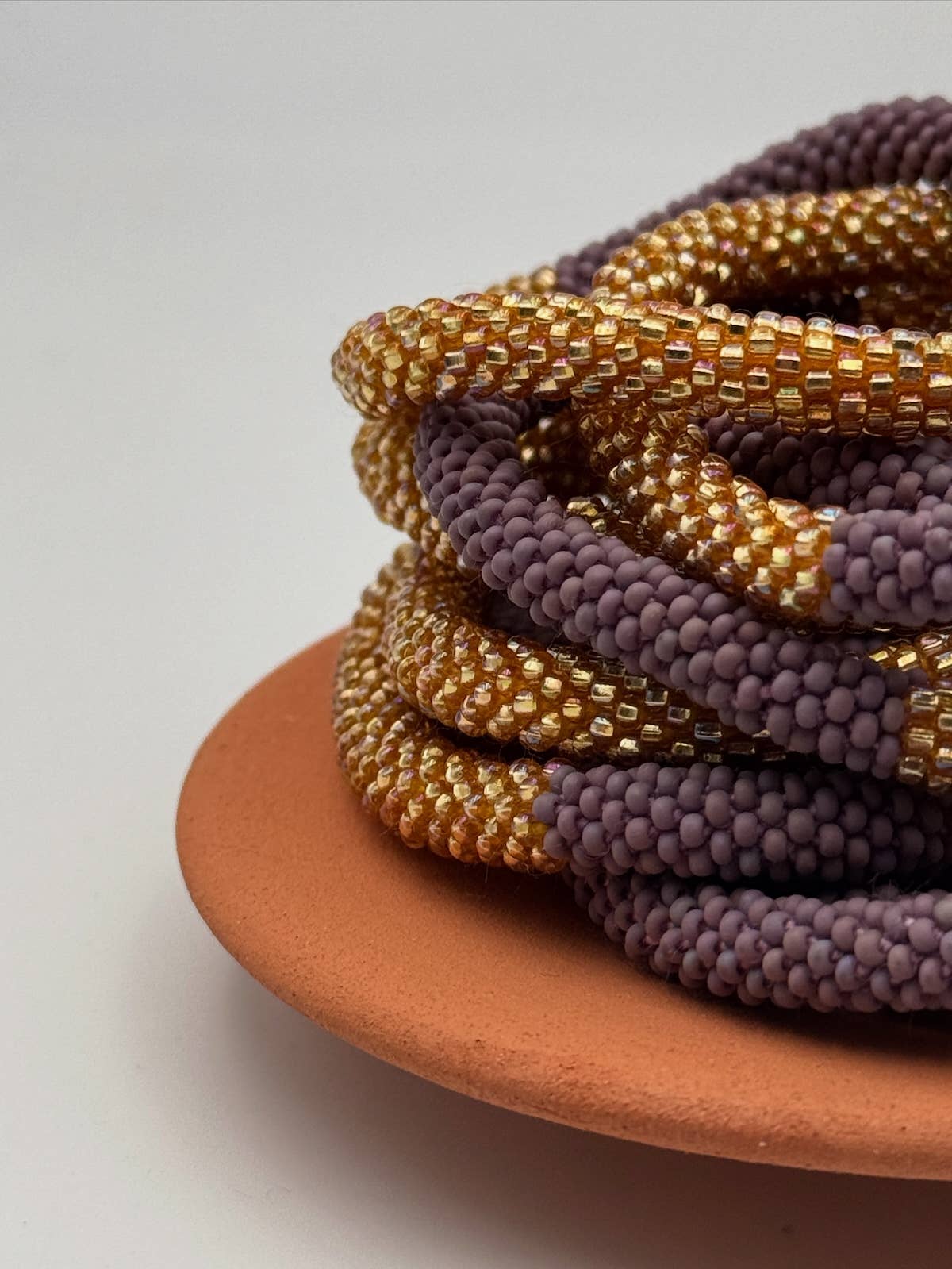 Nepalese Handmade Beaded Bracelet - Gold & Mauve