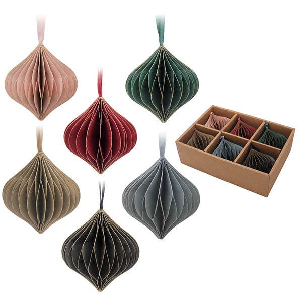 Set of Six Hanging Paper Christmas Ornaments – Assorted Colours