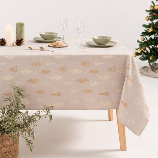 Cotton Jacquard Tablecloth - Champagne & Gold Trees