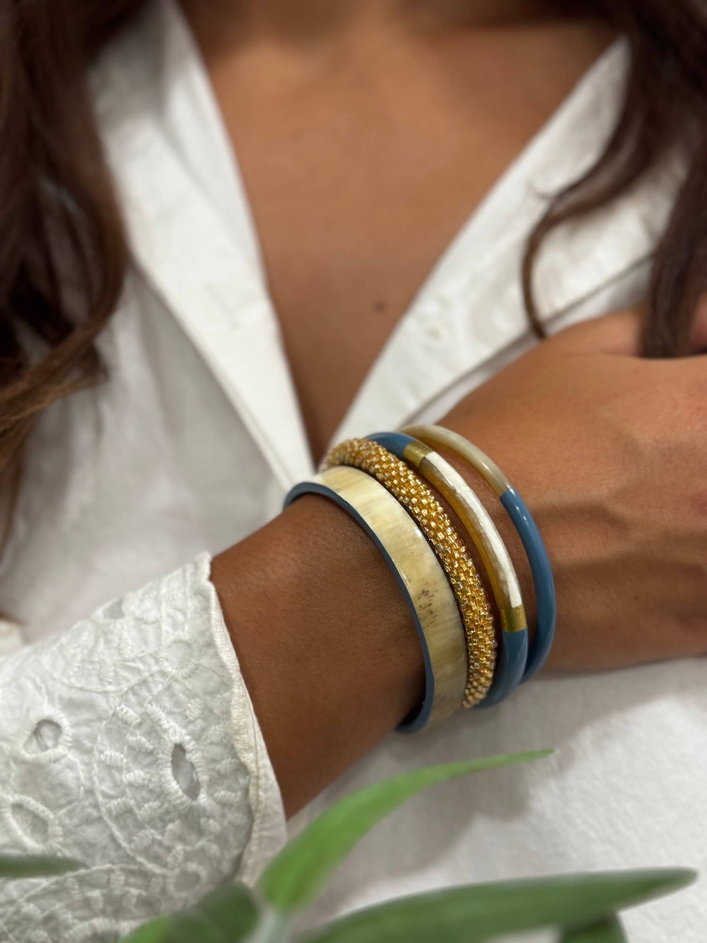 Lacquered Bangle - Teal Blue & Gold