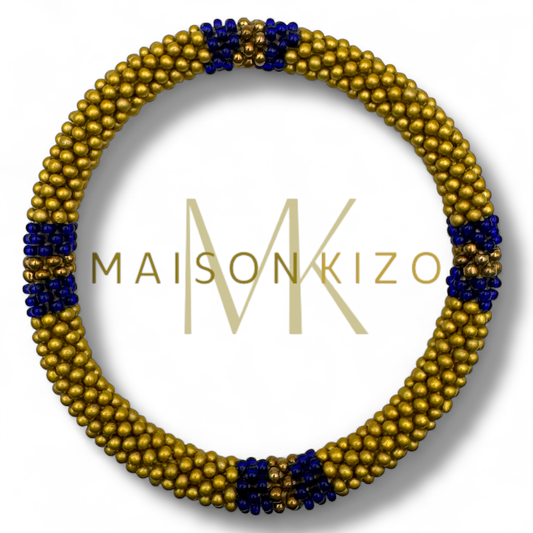Nepalese Handmade Beaded Bracelet - Mustard & Deep Blue