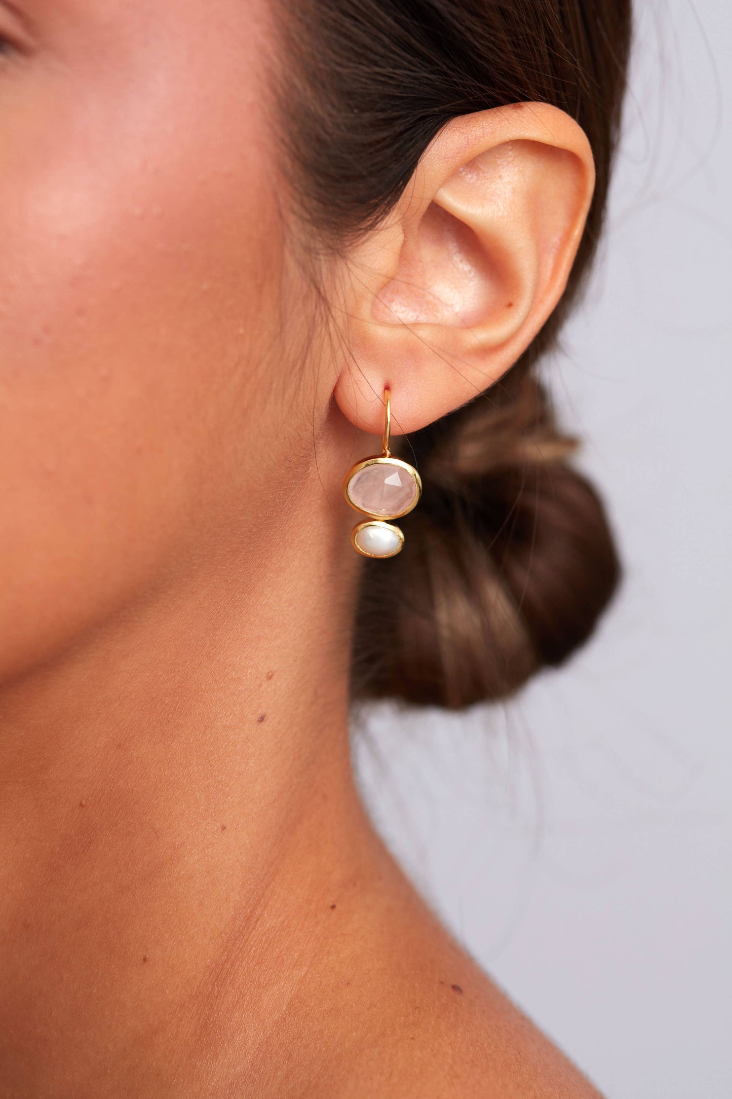 Primrose Earrings - Rose Quartz & Pearl