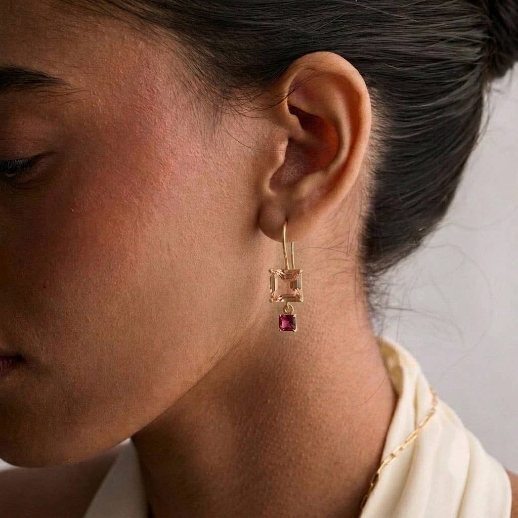 Jara Earrings - Morganite & Rhodolite