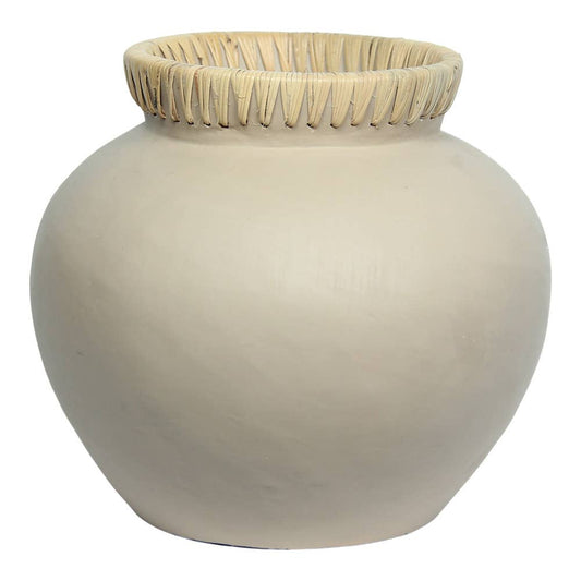 Emi Earthenware Pot With Rattan Collar