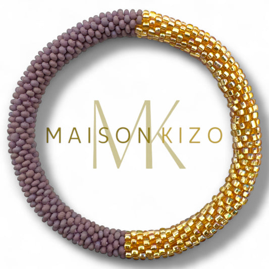 Nepalese Handmade Beaded Bracelet - Gold & Mauve