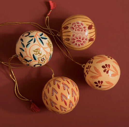 Hand-Painted Papier-Mâché Baubles – Set of 4