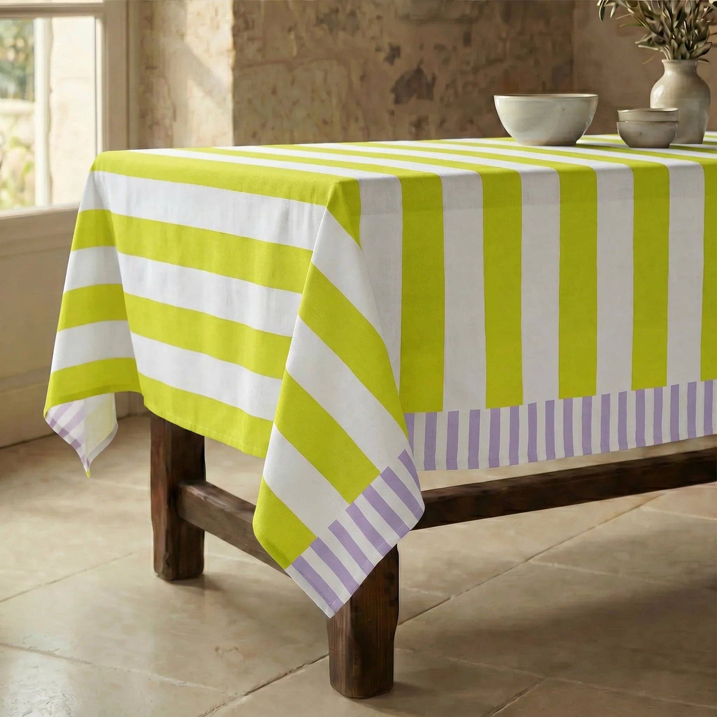 Capri Stripe Organic Cotton Stain Resistant Tablecloth