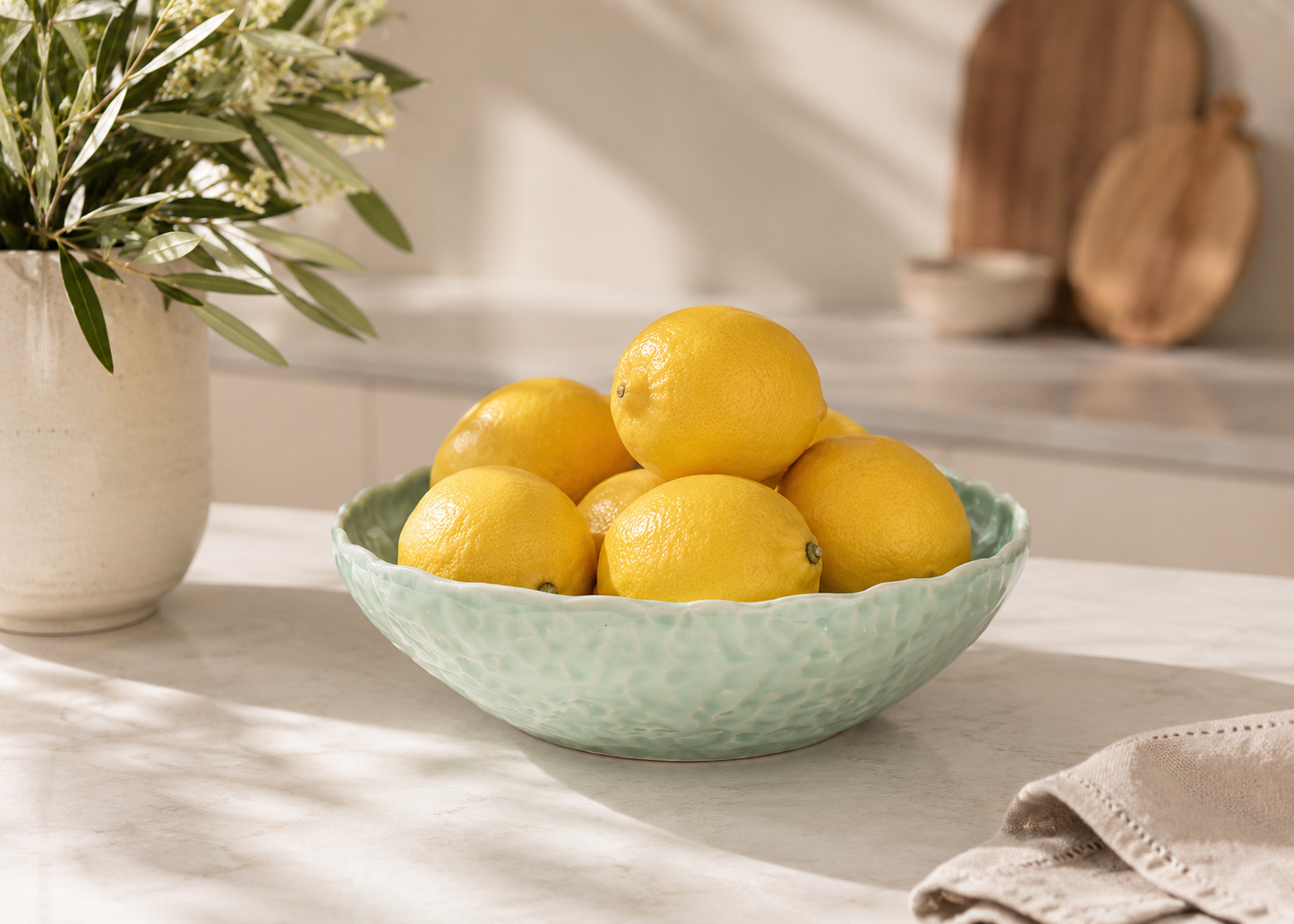 Fingerprints - Handmade Ceramic Mint Green Serving Bowl
