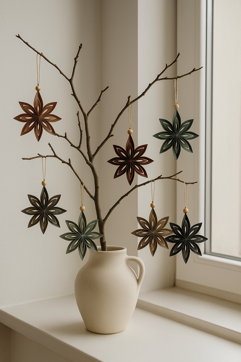Set of Six Paper Snowflake Ornaments in Assorted Colours