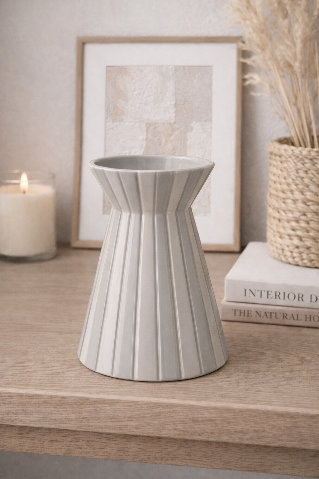Grey Fluted Ceramic Vase
