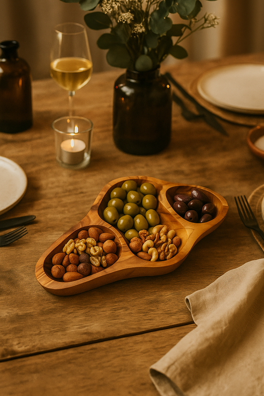 Handmade Olive Wood Serving Platter - Four Compartments