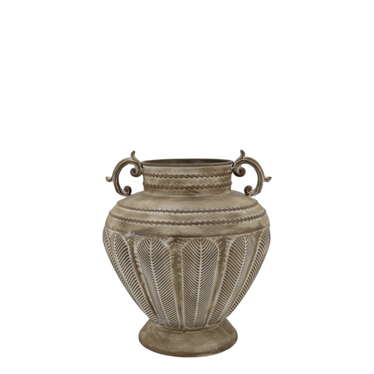 Metal Urn Vase in Antique Mocca