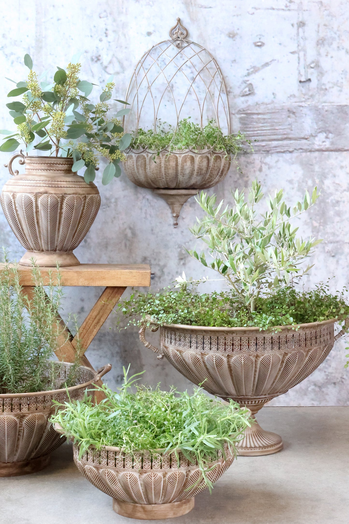 Metal Urn Vase in Antique Mocca