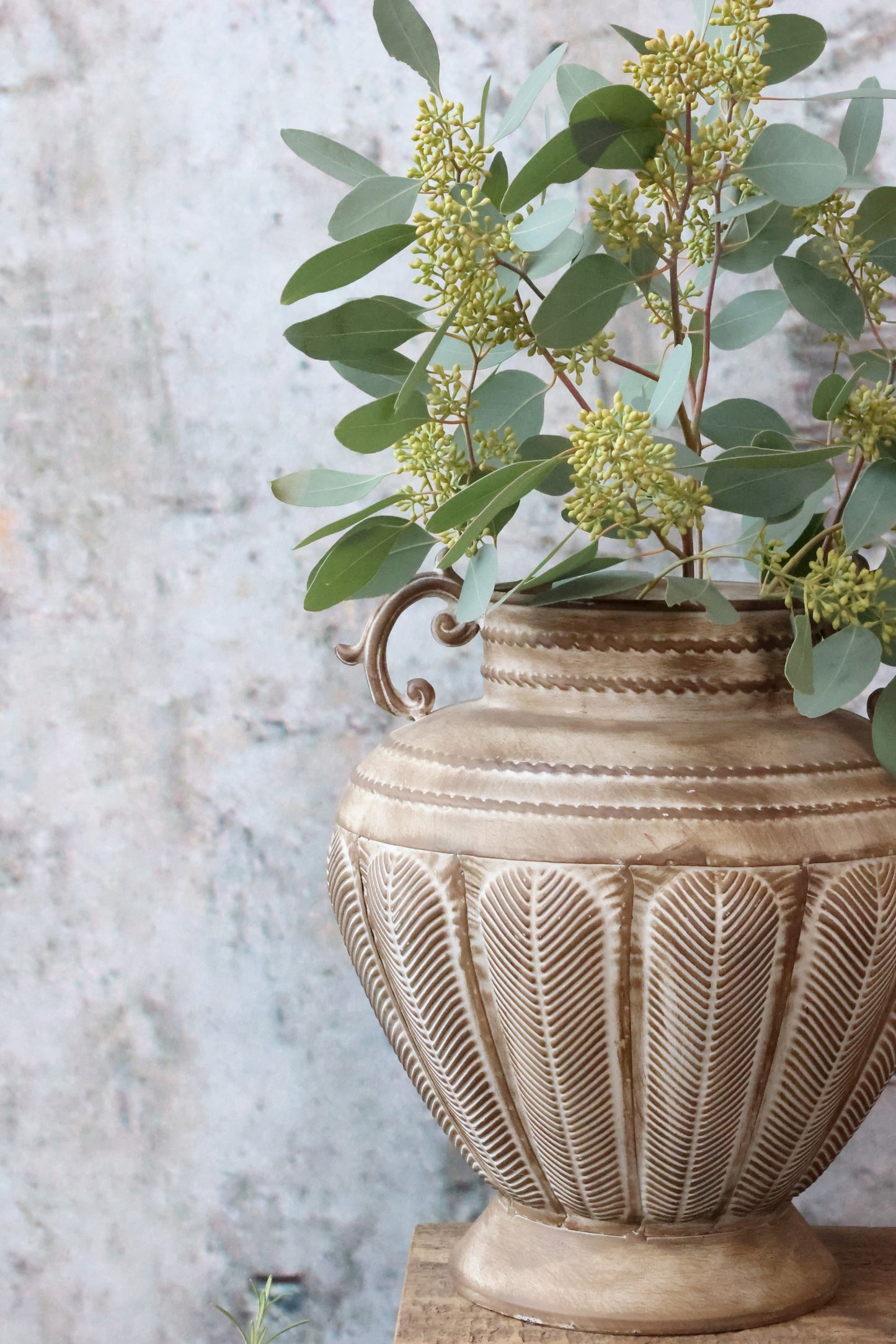 Metal Urn Vase in Antique Mocca
