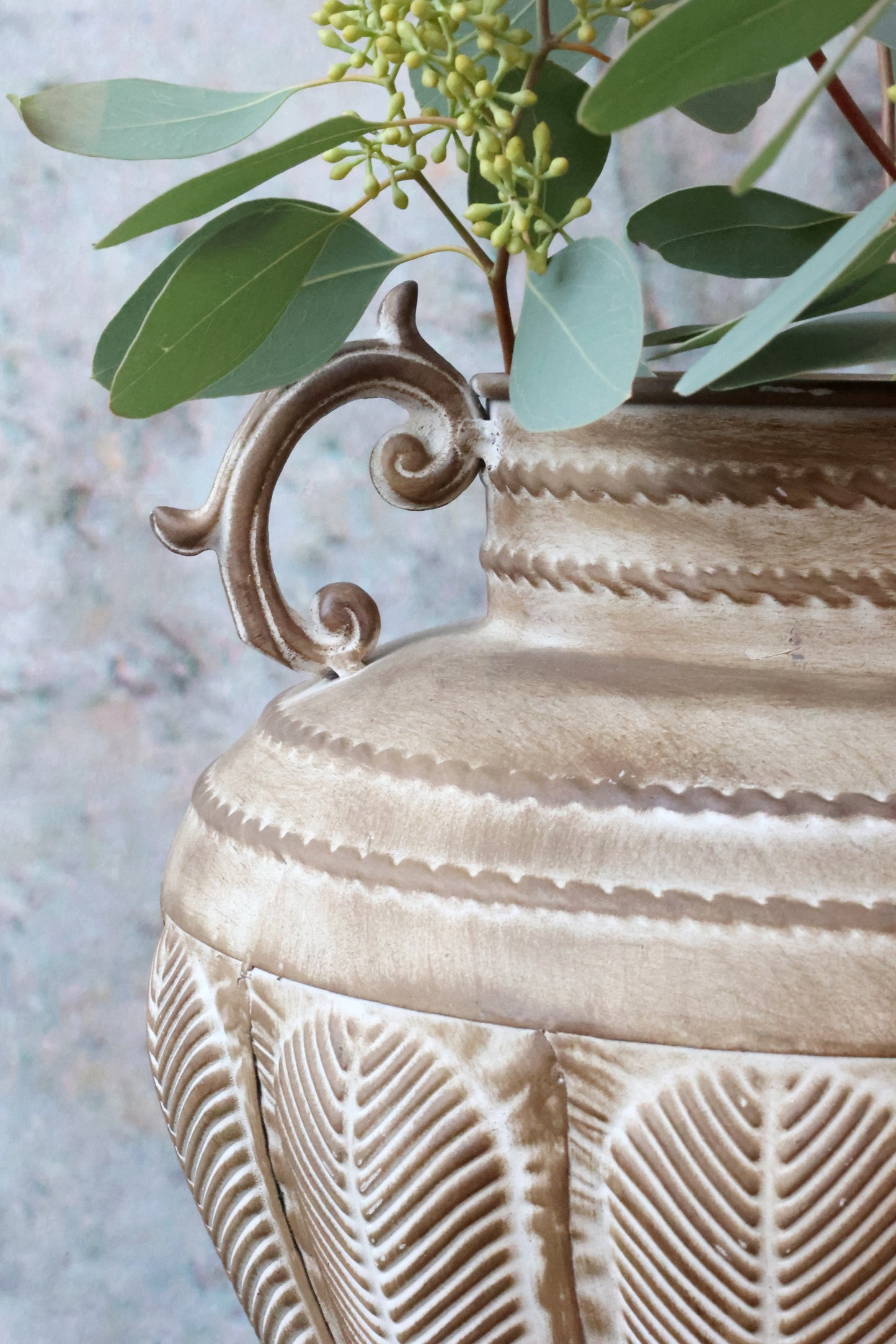 Metal Urn Vase in Antique Mocca